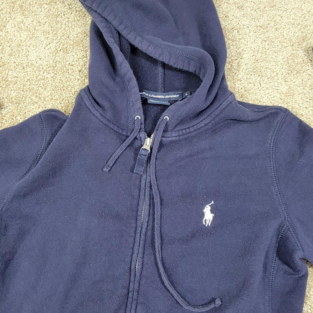 Ralph Lauren Sport Womens Navy Blue Full Zip Hoodie Cotton Pony Logo Size S
